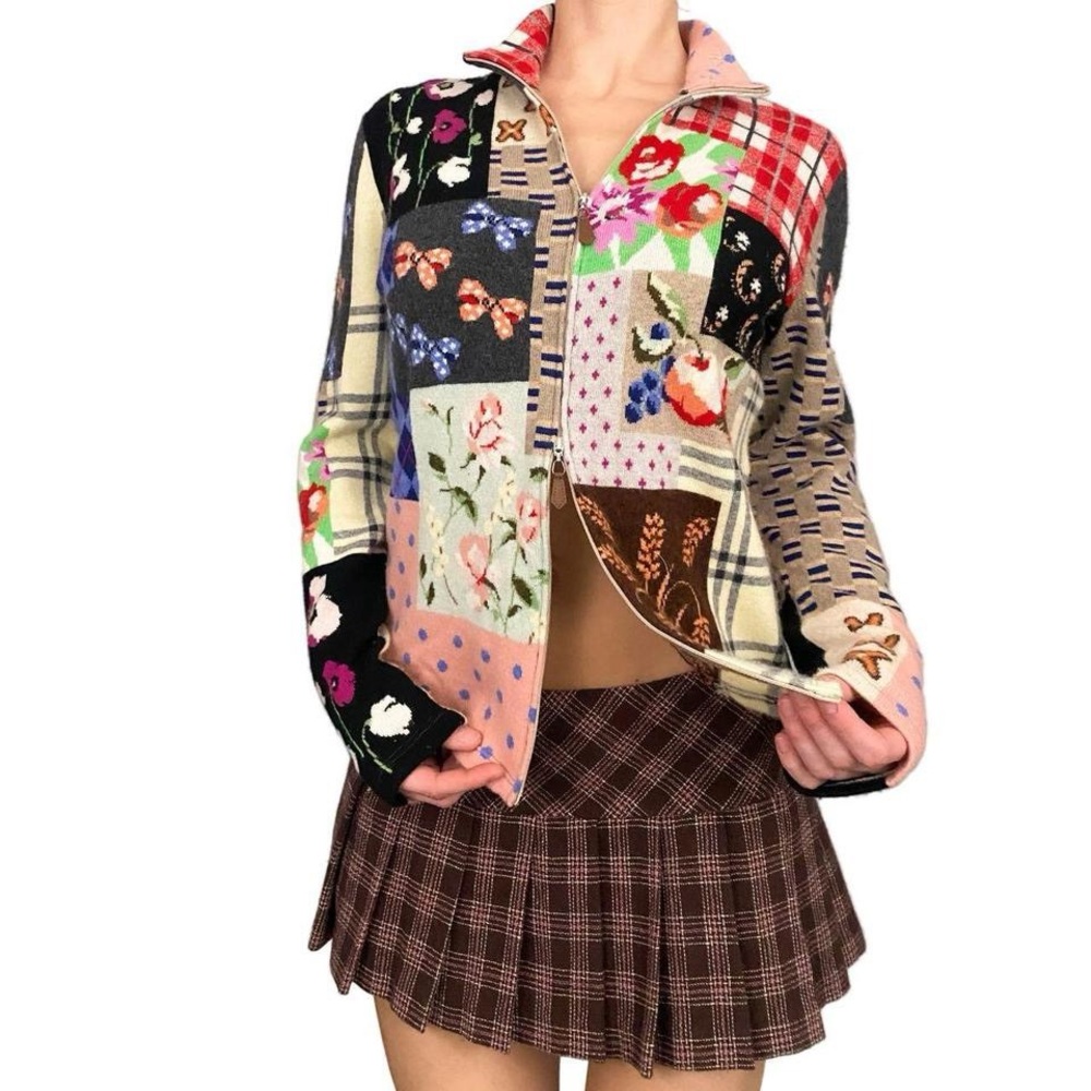 Patchwork Double Zip Cashmere Sweater - image 2